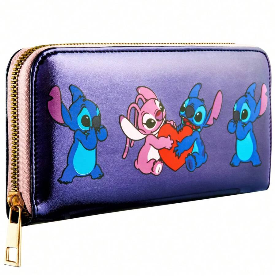 Disney Stitch Purse Zip Around Coin With Card Slots Travel Wallet Gift - Blue - View 1
