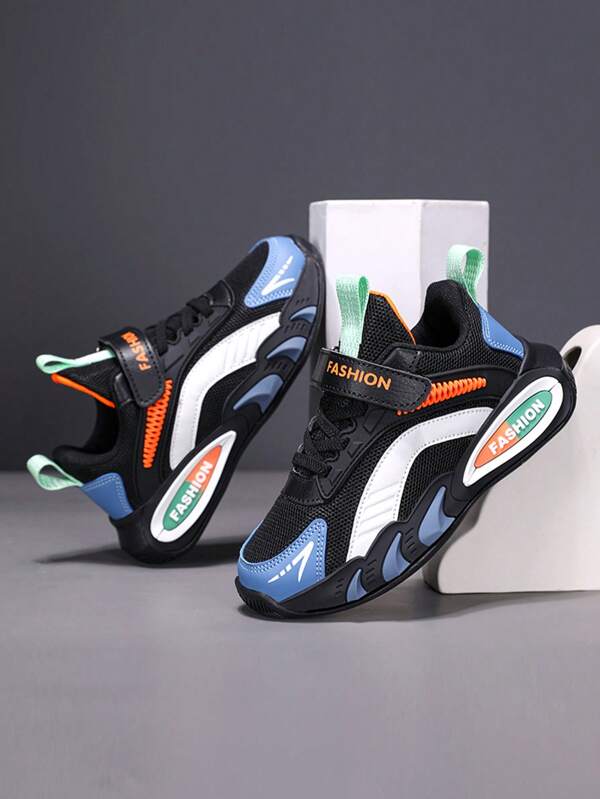 Boys' Fashion Casual Breathable Mesh Splicing Low-Top Sneakers, Non-Slip Shock Absorbing Running Shoes Suitable For Outdoor Activities And Daily Wear