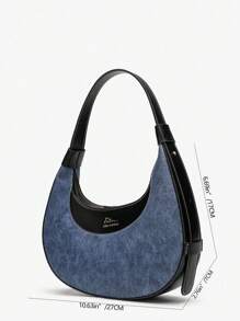 Nuevo bolso bandolera suave, de gran capacidad, de estilo vintage, versátil y sencillo con bloques de color, de la marca Mumu, con diseño minimalista de media luna y mariposa, adecuado para la oficina, estudiantes universitarios y uso diario - Multicolor - Ver 5