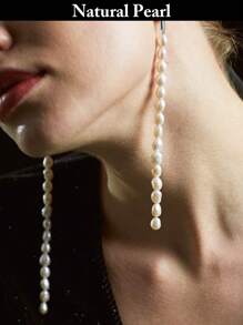 1 par de pendientes de perlas de agua dulce naturales, pendientes de perlas blancas colgantes para mujer, apropiados para uso diario y como regalo para ocasiones festivas
