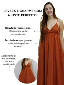 Women's Backless Dress With Long, Loose Neckline And Thin Straps - 查看 3