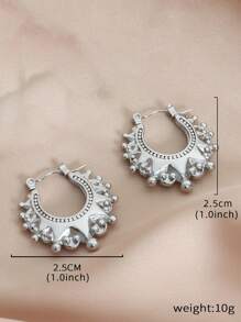 2pcs Set MiDuoDuo French Aesthetic Heavy Metal Gear Titanium Steel Earrings, Upscale Accessories For Women - Silver - View 3