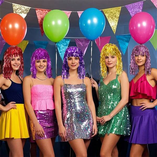 1 pièce Perruque de fête déguisée, Perruque de fête disco déguisée, Perruque charmante, Perruque lisse, Perruque décorative pour fête et vacances