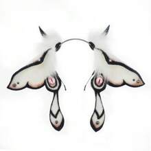 Halloween Demon Fantasy Creature Headpiece With Butterfly Decoration, Plush Moth Hairband Headwear Ear