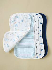 5pcs Set Floral, Whale Printed 100% Cotton Gauze Baby Bibs, Soft Gentle Burp Cloths For Infant Boys & Girls - Multicolor - View 2