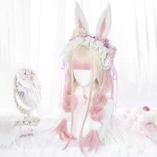 Blonde Ombre Pink Lolita Cosplay Wig Synthetic Long Straight Heat Resistant Women Fluffy Wig For Daily Party