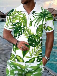 Summer Men's Short Sleeved Lapel Beach Style 3D Digital Printed Polo Shirt, Men's Casual Vacation Top With Stretch And Comfort