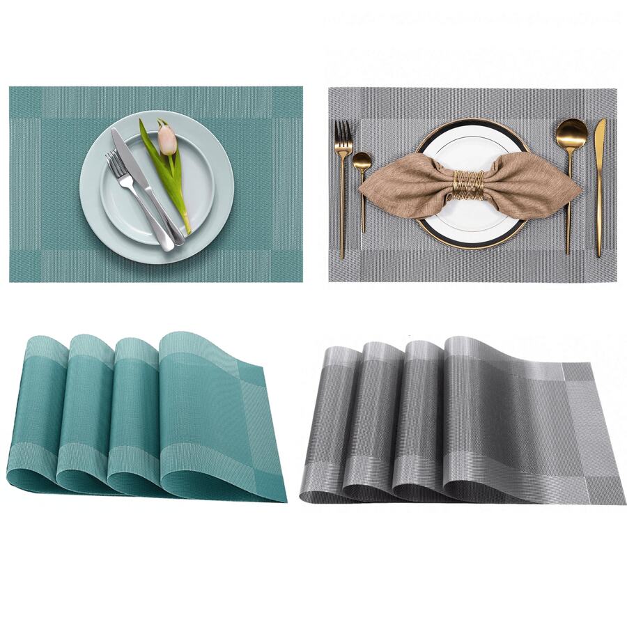 4/8pcs Heat Resistant Placemats, Outdoor Foldable Stain Resistant Coffee Mat, Non-Slip Place Mats For Dining Table, Waterproof Wipeable Thickened PVC Vinyl Woven Table Mats, Easy To Clean Machine Washable Wipeable Durable Kitchen Accessories, Home Party Decorations, For Camping Hiking Mountain Climbing Hiking Fishing Park Backyard And Car RV Travel