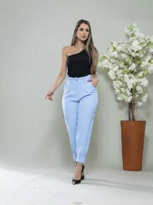 Carrot Pants With Zipper On The Leg, Tailored C3095 - 藍色 - 查看 3