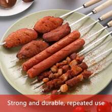 25pcs Wooden Handle Anti-Scalding Barbecue Skewers Can Be Reused 304 Stainless Steel Metal Barbecue Skewers Wide Skewers