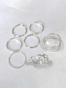 7pcs/Set Fashionable Simple Metal Twist Design Knuckle Rings, Women Finger Ring Set - Antique Silver - View 5