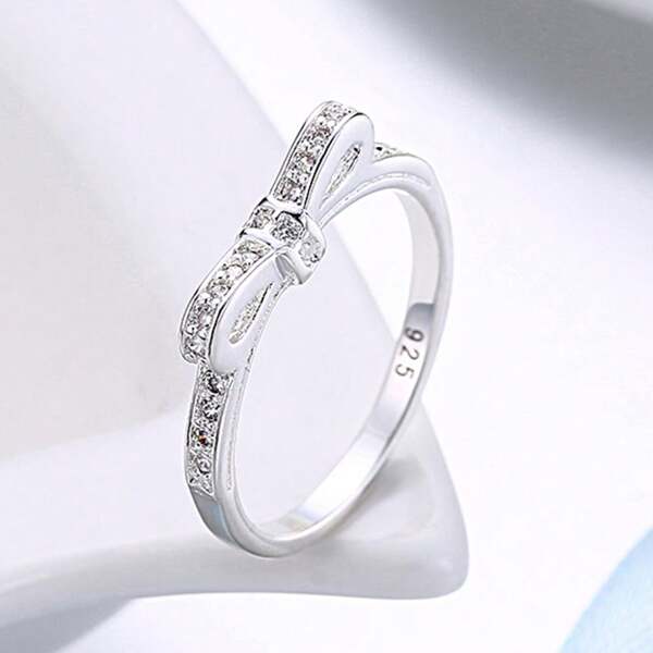 Anel de Zircônia AAA em Formato de Laço para Mulher e Homem, Casamento, Noivado, Festa, Moda, , Joias de Prata
