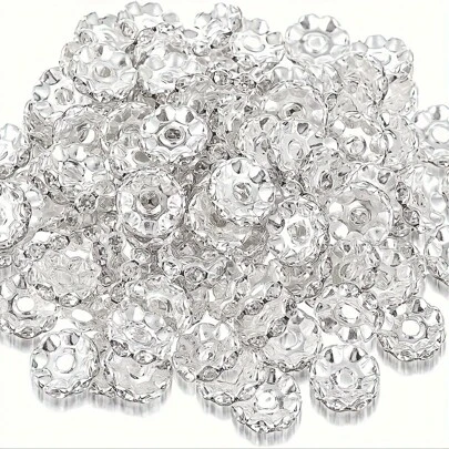 100 件 12 毫米水晶珠用于珠宝制作 - 银白色珠子、笔珠、圆形隔珠，适用于手链、项链、珠宝 DIY 组件