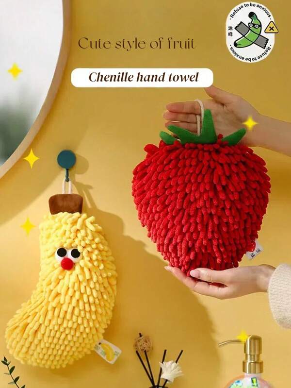 1pc/2pcs Creative Fruit Design Chenille Hand Towels - Absorbent Quick-Dry Hanging Kitchen Towel Ball, Decorative Bathroom & Kitchen Towels For Fast Drying