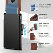 Umoven Wallet For Men - With Money Clip Slim Leather Slots Credit Card Holder RFID Blocking Bifold Minimalist Wallet - 棕紅色 - 查看 3