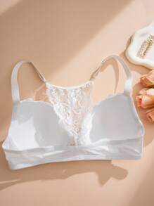 Women's White Sexy Lace Underwire Push Up Lingerie Bra With Steel Rings, Racerback, Front Closure Bridallingerie - White - View 3