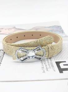 1pc Women's Elegant Rhinestone Embellished Metal Shiny PU Leather Belt, Fashion Accessory To Match Jeans, Dress