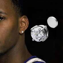 1 PC Clip On Earrings For Men Silver Color Stainless Clip On Earrings Women Cubic Zirconia Stud Earrings - 1 PC Magnetic Earring - View 4