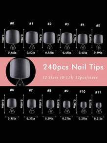 240 piezas de calcomanías mate para uñas de los pies, uñas artificiales acrílicas cuadradas de cobertura total, aptas para salones de uñas y pedicura en casa - Multicolor - Ver 3