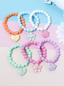 3pcs Girls Beaded Charm Heart Flower Star Bracelet Set