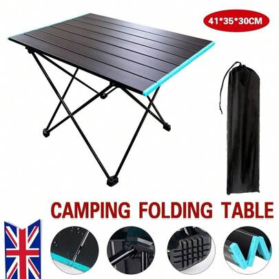 Portable Camping Table, Lightweight Folding Picnic Table With Aluminium Frame And Roll Up Top, Easy To Carry, Perfect For Outdoor, Picnic, Cooking, Beach, Hiking, Fishing, Carrying Bag, 40x35x32cm, Black