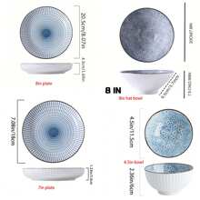 Ceramic Dinner Plates And Bowls Set Of 4 - Round Salad Dessert Plates And Bowls, Holiday Theme, All-Season Versatility For Home, Dorm, Kitchen & Dining Room