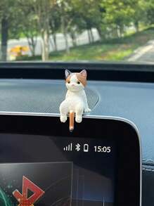 可爱猫咪卡通汽车仪表板装饰，采用 ABS 材料制成，迷你装饰配件适用于车辆和显示屏 - 彩色 - 查看 3