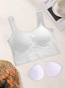 Durable Ribbed Sports Shock-Absorbing Thick Seamless Wireless Bra - White - View 5