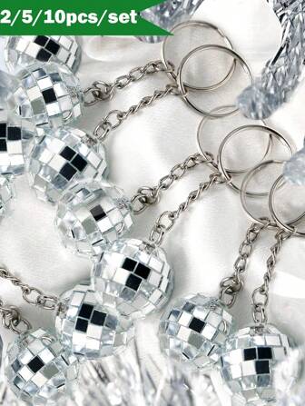 2/5/10pcs Glitter Mini Disco Ball Pendant, Shiny Bag Charm Party Decor, Phone Hanging Ornament, Gift For Guests Friends, Suitable For Party, Wedding, Family Gathering, Graduation, Birthday Decoration
