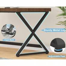 Computer Desk, Modern Metal Home Office Desk, Farmhouse Work Study Writing Desk In Bedroom, Minimalist Wood Laptop Executive Workstation Computer PC Gaming Table, Rustic Oak, 55 In - Rustic Brown - View 6