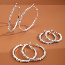 17KM 3-30 件时尚简约闪亮 Bling Bling 夸张环形耳环和耳钉套装，女士节日派对约会日常佩戴高性价比礼物，快速配送，万圣节、圣诞节、情人节、母亲节的最佳选择 - 銀色 - 查看 3