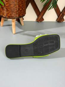 Pearl & Rhinestone Decor Women Flat Slippers, Elegant Classical Wide Strap Sandals - Olive Green - View 8