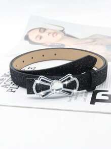 1pc Women's Elegant Rhinestone Embellished Metal Shiny PU Leather Belt, Fashion Accessory To Match Jeans, Dress