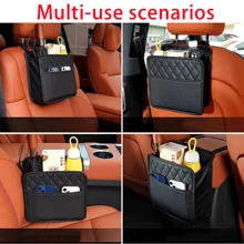 Set di accessori per auto, organizer per sedile posteriore in pelle PU premium con contenitore portarifiuti, borse porta oggetti multitasche per interni auto - borsa portaoggetti universale per sedile posteriore con portabicchiere - Set da 14 salviette compresse portatili, mini salviette usa e getta compresse per viaggi