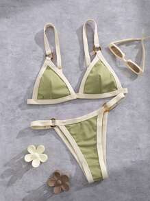 Women's New European & American Style Separate Bikini Set - Green - View 1