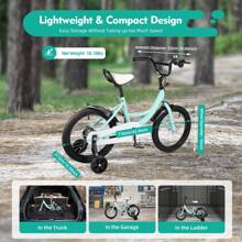 RibasuBB 16-Inch Kids Bicycle With Adjustable Seat, Dual Brakes, Removable Training Wheels, Shock-Absorbing Tires & S Afety Features For Ages 5-8 (Green) - Green - View 2