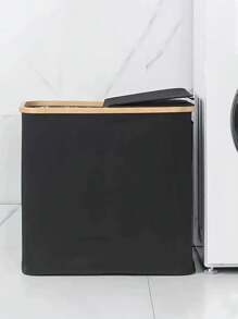 1pc Bohemian Style Black Bamboo Tissue Paper Holder With Storage Basket - Foldable Rectangular Bathroom Storage Box With Lid, Polyester Fiber, Fragrance Free, Suitable For Home And Office Back To School