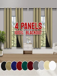 4-Piece Blackout Curtains, Grommet Top Curtains With Black Coating, 100% Blackout Curtains, Blackout, Sunscreen, Privacy Curtains For Interiors, Bedrooms, Living Rooms