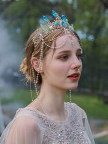 1件优雅水晶公主皇冠，海星贝壳美人鱼尾巴发箍，表演/生日礼物头饰，皇冠，头饰，服装皇冠，发饰花环，头饰，发藤，发圈，金色皇冠，金色头饰 - 彩色 - 查看 2