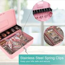 1 pezzo di cassetta di sicurezza con vassoio portamonete e serratura a chiave, design a gradini e a sbalzo, 4 fessure per banconote/ 5 fessure per monete, colore rosa