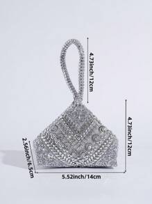 迷你晚宴包、不对称包、镶嵌闪亮水钻手提包、女士奢华手拿包、派对活动包、化妆品收纳包 - 銀色 - 查看 4