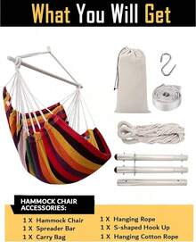 Hammock Chair Swing (500 Lbs Max) - Hanging Hammock Chair Rope Swing Indoor Hammock Chair,Outdoor Furniture,Swing Chair For Room,Amaca Para Adultos,Hamacas Para Adultos,Columpio Para Patio,Swing Sets Backyard, Patio Furniture Set For Bedroom, Outdoor, Patio, Bedroom, Porch, Deck - Sturdy Steel Bar With Anti-Slip Safety Rings - 彩虹色 - 查看 7