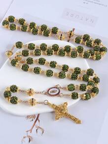 GO2CJBEADS 1pc Casual Catholic 10mm 59pcs Crystal Rhinestone Beads Golden Cross Necklace, Glass Rhinestones Clay Disco Ball Beads Catholic Jewelry Cross Pendant Long Sweater Chain Necklace - Z0020S - View 4