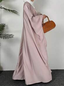 Women's Solid Color Modest Long Dress, Simple & Fashionable, Suitable For Summer, Kaftan - Pink - View 4