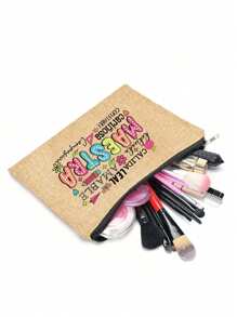 1pc To Best Ever Letter Print Makeup Bag, Gift Bag Zipper Bag, Lightweight Bag, Coin Purse, Zipper Clutch Pouch, Pouch Bags Cosmetics Bag Makeup Bag Beauty Bag, Women Makeup Bag Pouch Toiletry Organizer, Back To School Gift