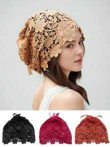 1pc Women Summer Ultra-Thin Rhinestone Lace Headband Ponytail Scarf Hat, Breathable Hair Cover, Suitable For Daily Wear, Spring/Summer, Applicable To All Ages, Foldable, Wide Brim, Bohemian Style, Suitable For Dates, Gatherings With Friends, Blind Dates, Outdoor Activities, Beach Vacations - MZ2799 - View 2