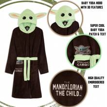 Disney The Dressing Gown & Fleece Hooded Bath Robe Pockets Cosy Loungewear Baby Yoda Gift - Brown - View 3