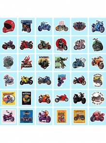 50 piezas Calcomanías de motocicleta, calcomanías personalizadas a prueba de agua con dibujos animados de club de motocicletas para botellas de agua, portátiles, equipaje, autos, monopatines, guitarras, cascos, pegatinas de graffiti divertidas para adolescentes, adultos y útiles escolares - Multicolor - Ver 6