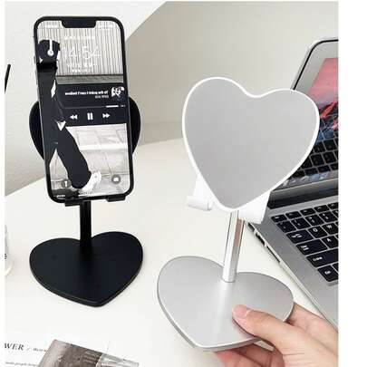 优质 ABS + 铝合金可调节桌面手机支架，多功能心形和桃形，高度可调，适合直播和休闲使用，与智能手机和平板电脑兼容，兼容 、Android 手机，生日、家人、朋友手机支架、手机配件的礼物