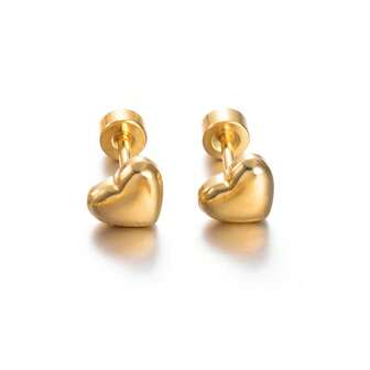 1 对心形螺丝耳钉，0.03μm 18K 镀金，高品质